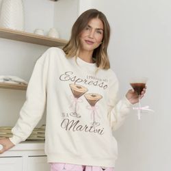 NWT Pink Lily Martini Fleece Lined Graphic Oversized Sweatshirt, Size Small  