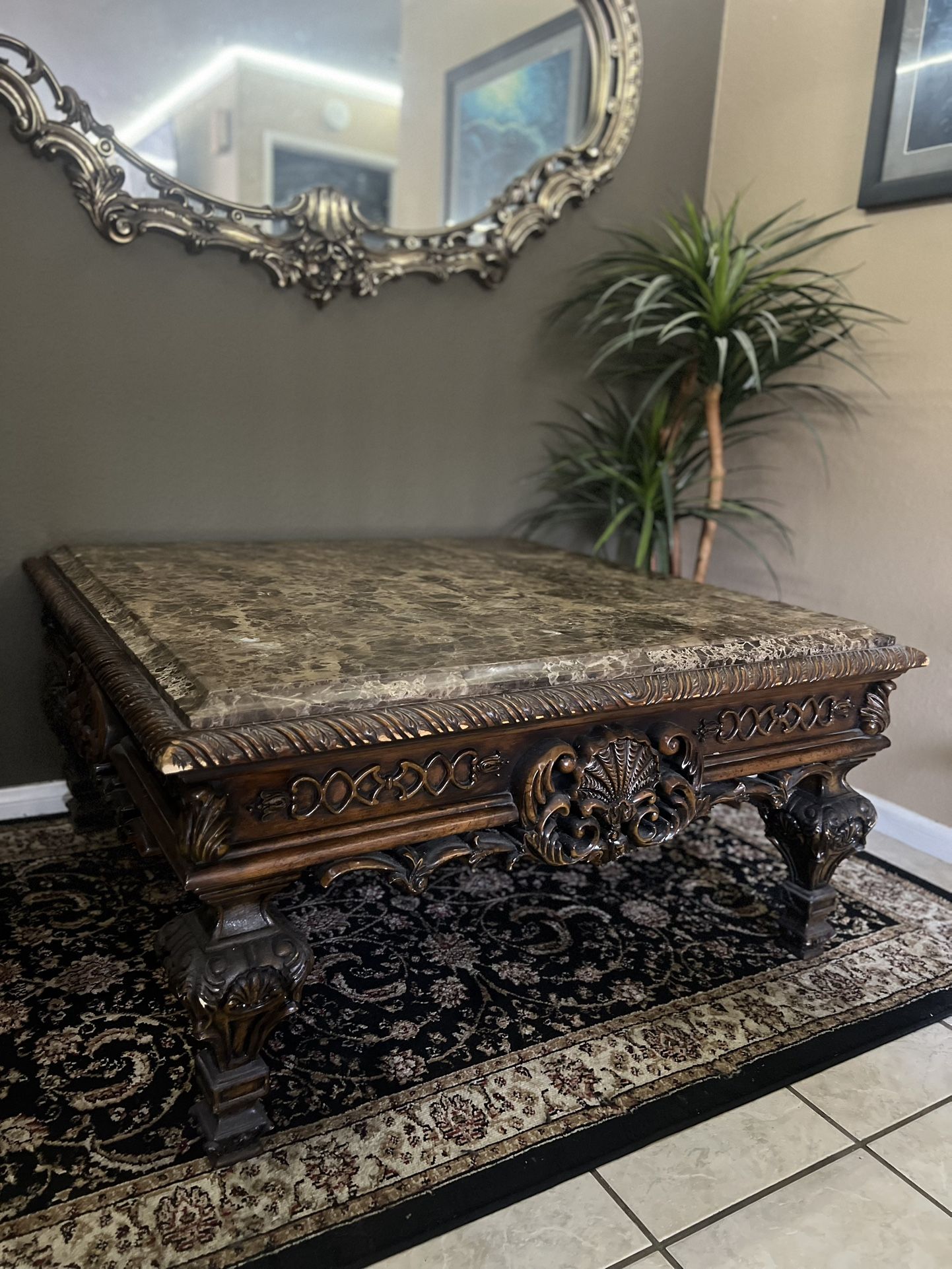Large wood Ornate coffee Table