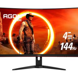 AOC CQ32G1 31.5" Curved Frameless Gaming Monitor, Quad HD 2560x1440, VA panel, 4 ms Response Time, MPRT, 144Hz, FreeSync, DisplayPort/HDMI/VGA, VESA, 