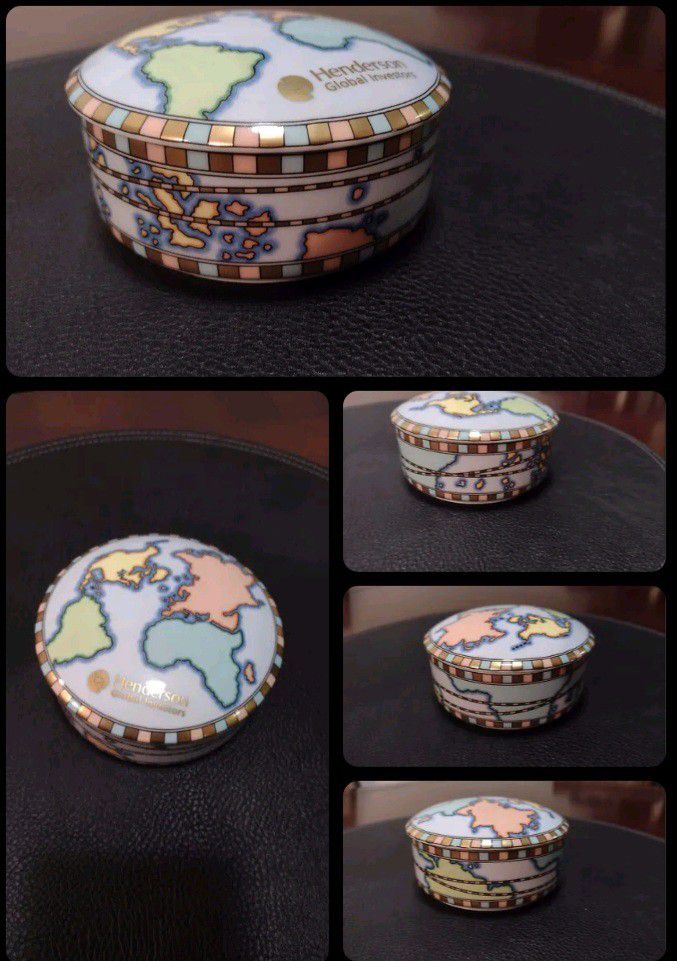 Tiffany & Co. Porcelain World Map Trinket Box Made for Henderson Global VTG