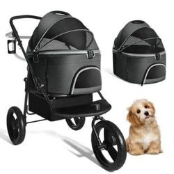 Tofuumi 3 Wheel Dog Stroller, Folding Pet Stroller for Small Medium Dogs and Cats, Gray, Size:Small