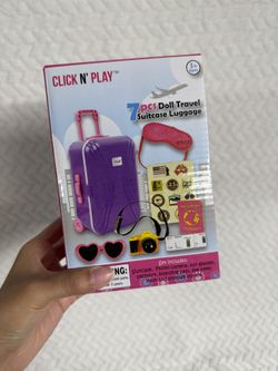 Click N Play Luggage Doll Set New