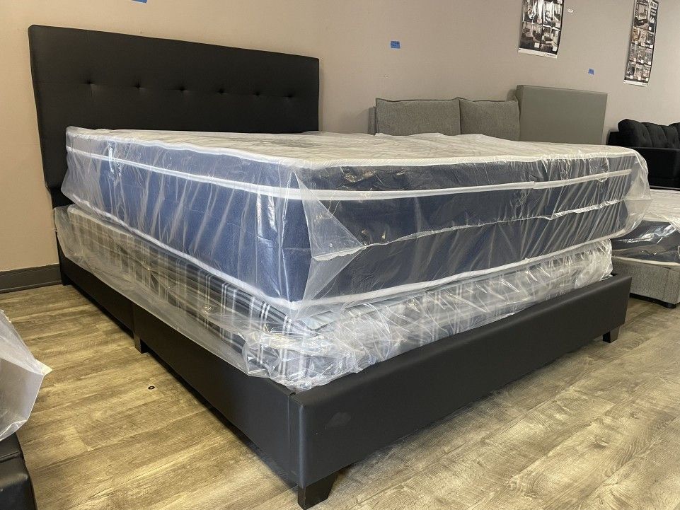 Queen size bed frame, pillow top mattress, and box spring for $495. King size available for $575. Cash or Cash App accepted.