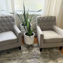 Selling sofa + 2 accent chairs + round chrome & glass coffee table