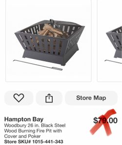 Hampton Bay Woodbury 26 in. Black Steel Wood Burning Fire Pit with Cover and Poker