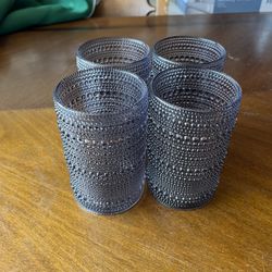 Set of 4 Smoky Gray Textured Glass Cups / Candle Holders