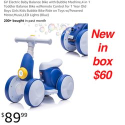 New in box 6V Electric Baby Balance Bike with Bubble Machine,4 in 1 Toddler Balance Bike w/Remote Control for 1 Year Old Boys Girls Kids Bubble Bike R