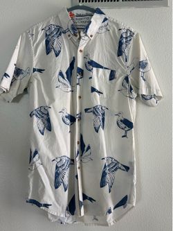 Obey Propaganda Men’s Large White Blue Seagull Bird Print Button-Up Shirt