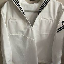 Navy Dress White Blouse 