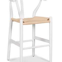 1, Poly & Bark Weave counter stool in white with a rope woven seat. 