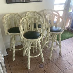 MidCentury Rattan / Bamboo Bar Stools (5)