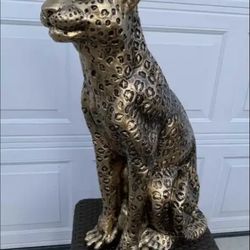3 Foot Tall, Golden Leopard Statue