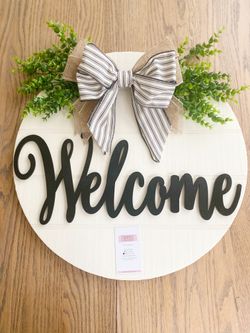 Farmhouse Wreath Rustic Door Welcome Sign 