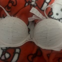Victoria’s Secret White Toule  And Rhinestoned Push-up Bra Size 34B