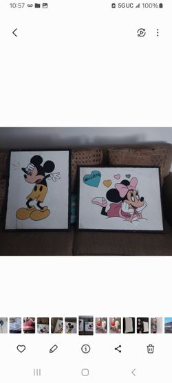 Mini and Mickey Mouse Paintings On Canvas $35 For Pair