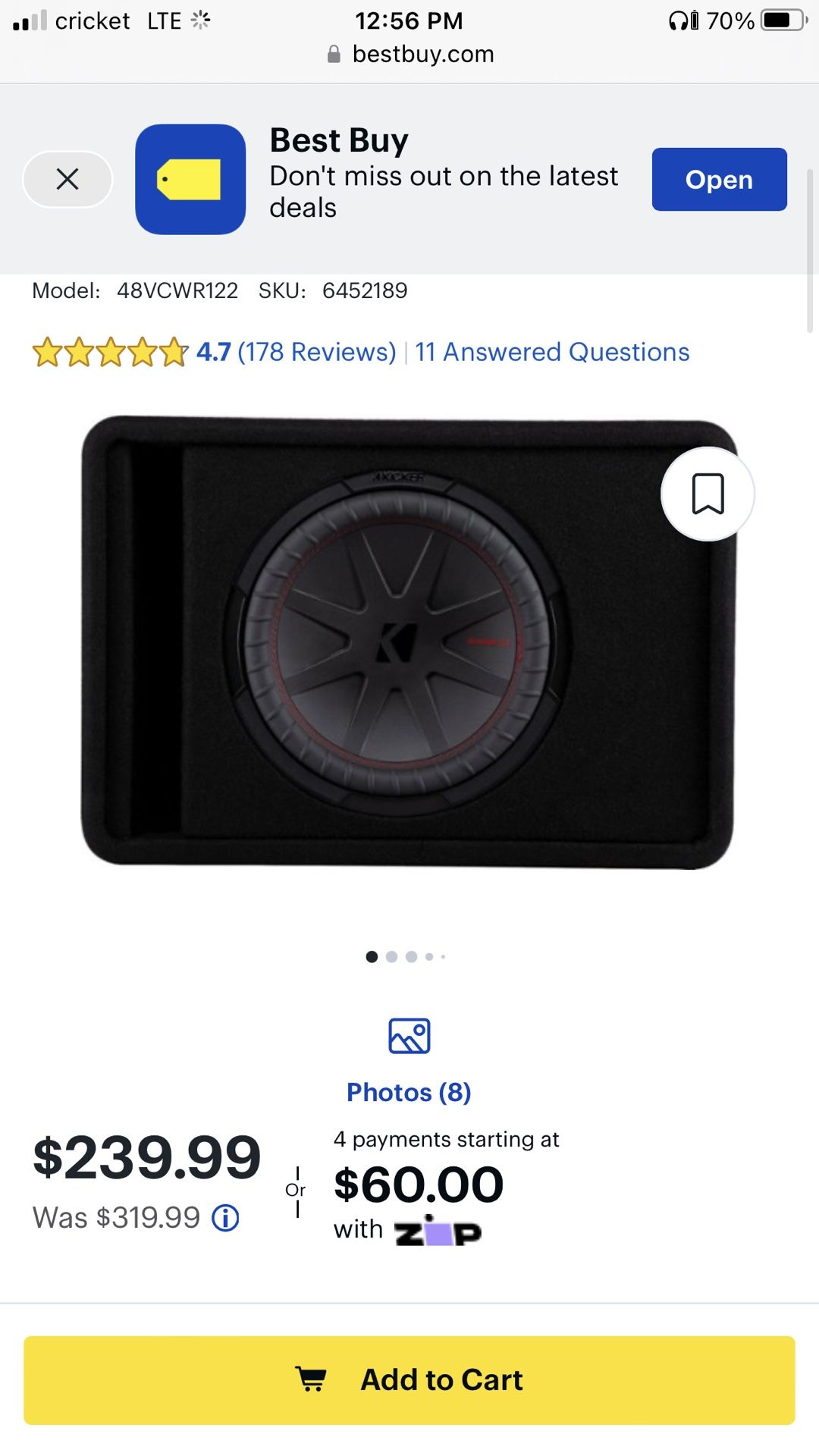 Kicker Loaded Enclosure 12” Black Friday Usually $400