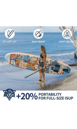 Big Size 11'×34" Extra Wide Inflatable Stand Up Paddle Board, Stable Ultra Wide SUP for 2 People/Family w/Shoulder Strap, 1600D Backpack, All-Round Su