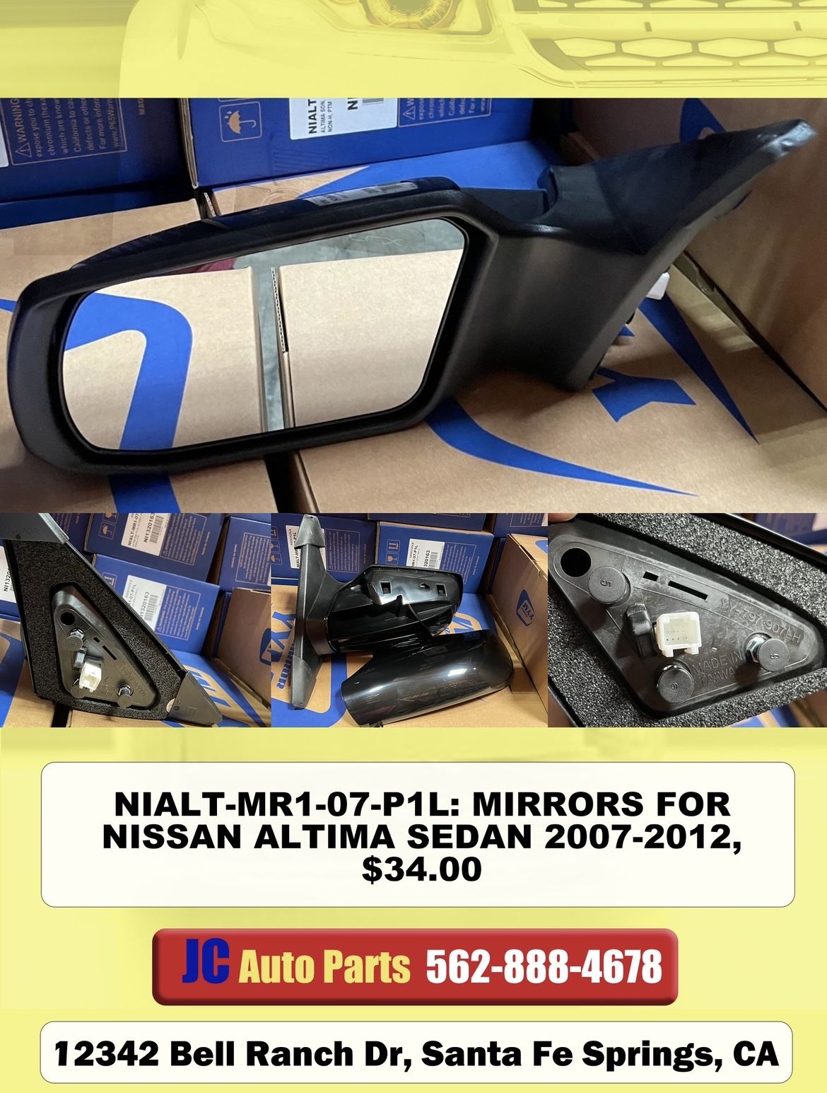 MIRRORS FOR NISSAN ALTIMA SEDAN 2007 2008 2009 2010 2011 2012