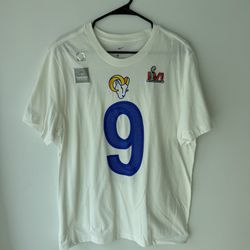NWOT Nike Mathew Stafford Los Angeles Rams Super Bowl LVI Player Name And Number T-Shirt  