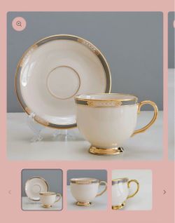 Lenox McKinley Teacup & Saucer Set, Presidential Collection, USA Made 24k gold trim Fine China