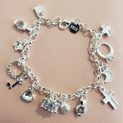 S925 Bracelet With 13 Different Pendant Charms