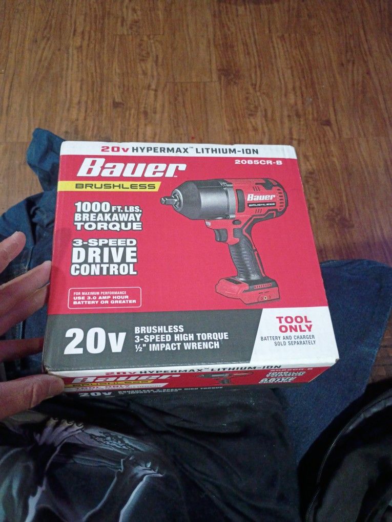 Brand New Bauer 20 Volt Brushless 3-speed High Torque 1/2 Inch Impact Wrench