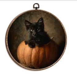 Kitty & pumpkin canvas art