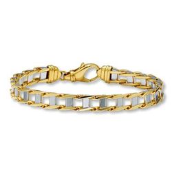 Mens white @ yellow gold Railroad track bracelet