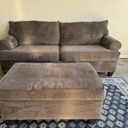 Brown/Grey Couch With Ottoman