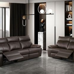 Brand New Brown Leather Reclining Sofa & Loveseat 