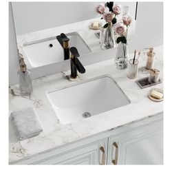 Undermount Bathroom Sink Rectangle, Hugsleek Interior Bowl Size 16 x 11 inch White Porcelain Ceramic Vessel Sink Under Counter Exterior Size 18x13in R