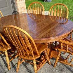 Oak Super Long Ding Set/ Table and 6 Chairs/fits 12 chairs/Solid Wood/Farmhouse/Rustic/Antique/Rare