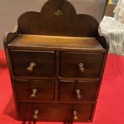 Antique Wood Five Drawer Spice Or Apothecary Cabinet Made Of Solid Wood With Dark Finish.Faasen Holland, Michigan