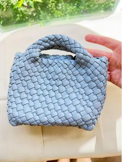Blue handbag with coin purse and long strap