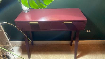 Dark Red Small Desk With Two Drawers