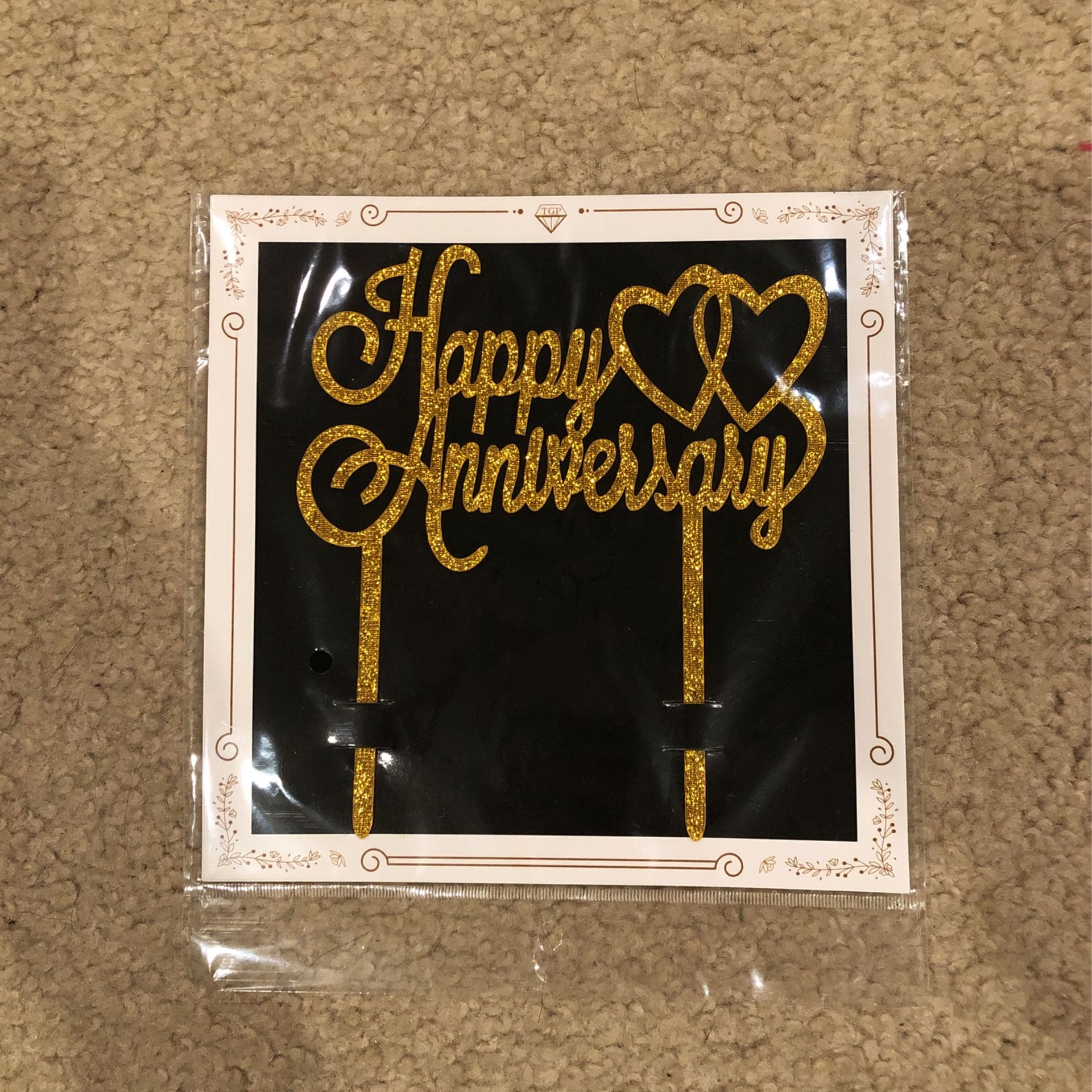Happy Anniversary Cake Topper - Gold