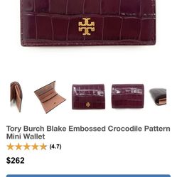 Brand New Tori Burch Crocodile Embossed Wallet