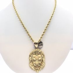 Gold Chain & Lion Pendant Set New 