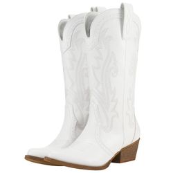 HISEA White Rollda Women’s Cowboy Boots – White – Size 9.5