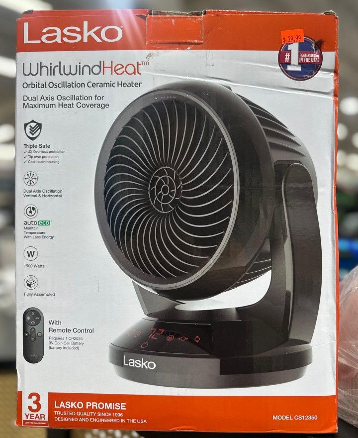 Lasko Whirlwind Heat Orbital Oscillation Ceramic Space Heater with Remote