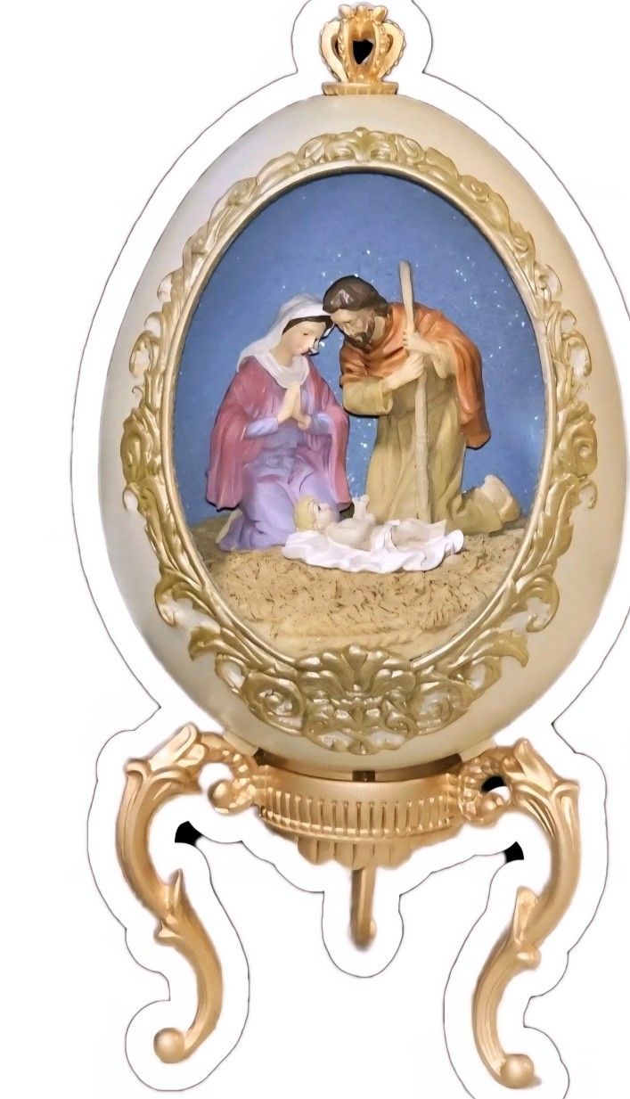 Vtg Avon Holiday Treasures 2002 “Gloria” Holy Family Nativity Musical Eggw/Stand