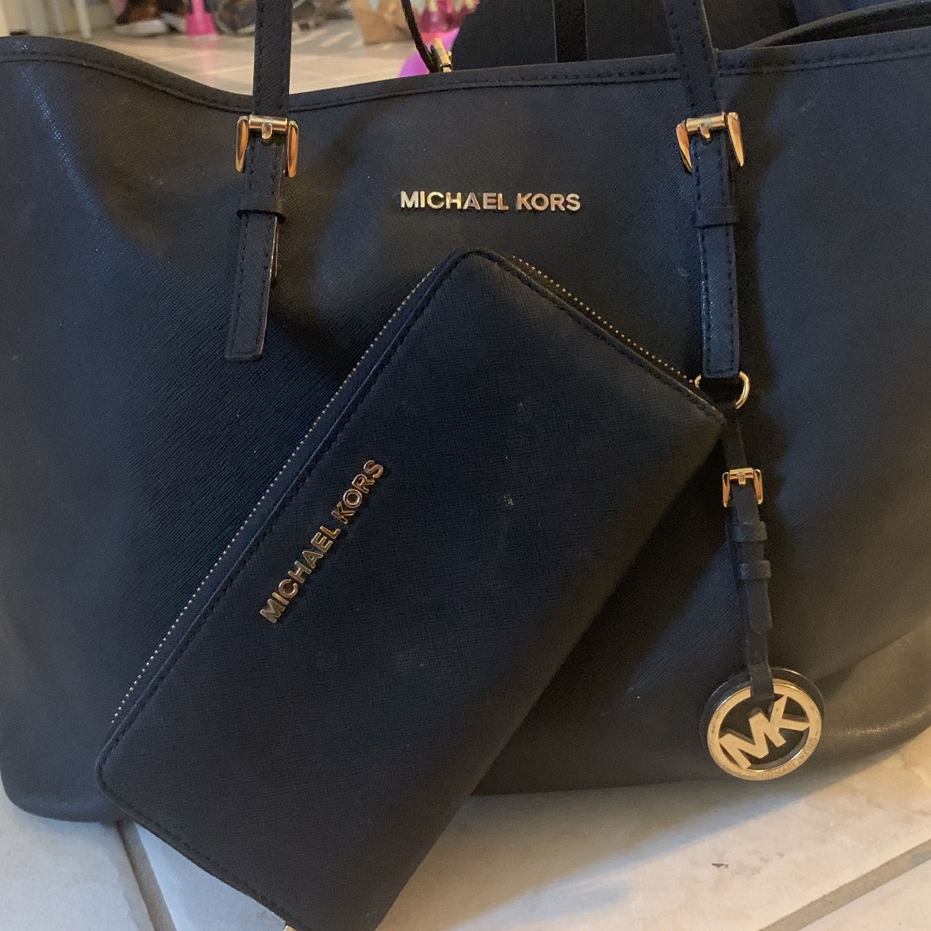 Michael Kors black tote/purse and matching wallet - Needs Small Repair