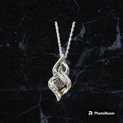 Silver Ribbon Diamond Necklace 