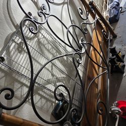 Eddie Bauer pine/wrought iron queen bed frame