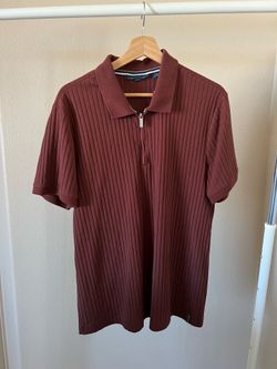 Perry Ellis Burgundy Size Large Stretch Collared Short Sleeve