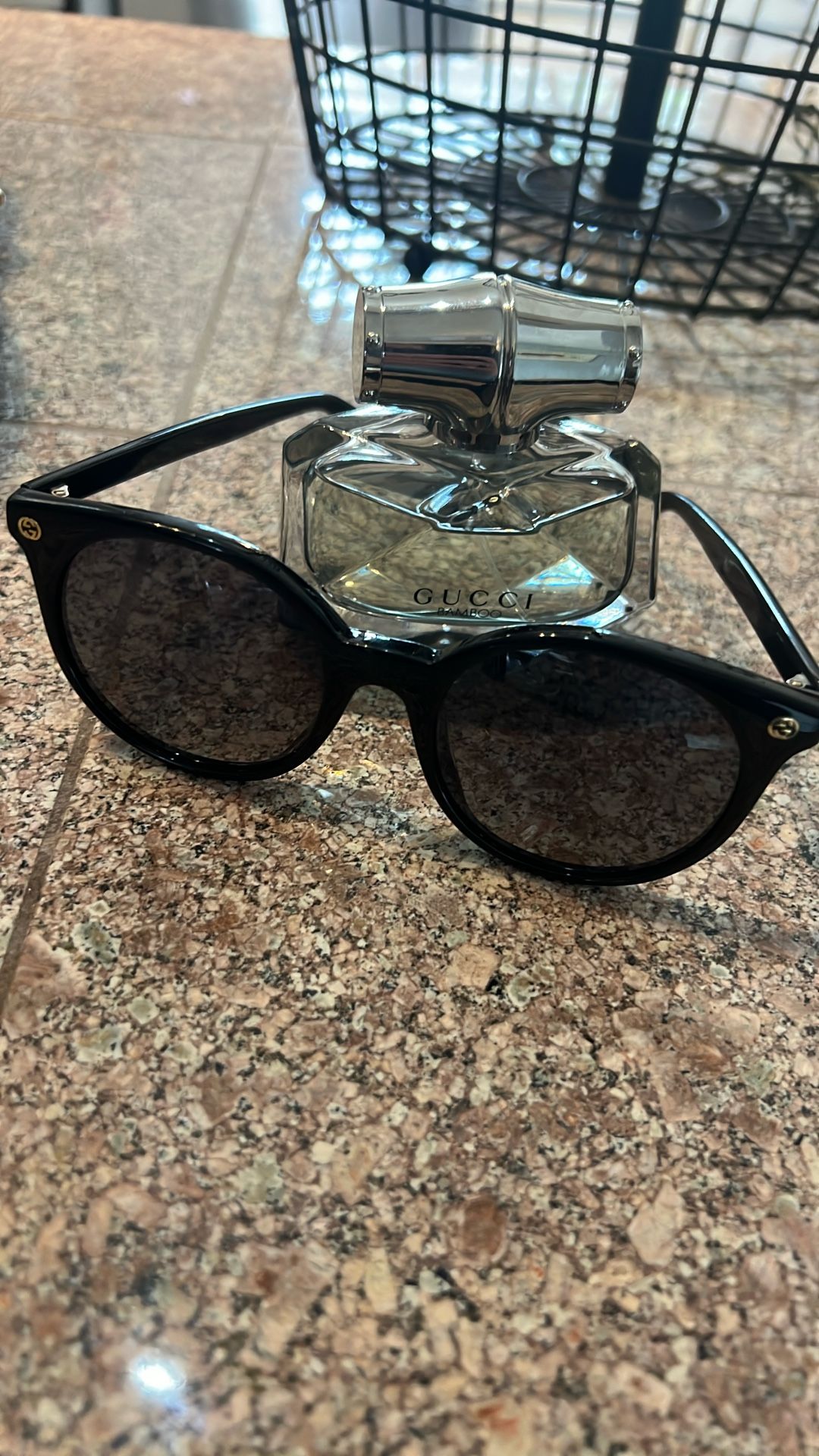 Gucci Sunglasses And Perfume Combo Gucci Sunglasses GG0091S 001 Black Grey Gradient, Gucci Bamboo Nearly Full