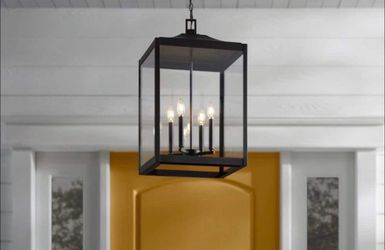 HDC Havenridge 4-Light Matte Black Outdoor Chandelier with Clear Glass