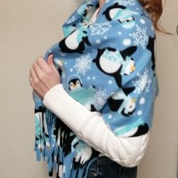 Oversized  Anti Pill Fleece Scarf, Shawl With Fringe
