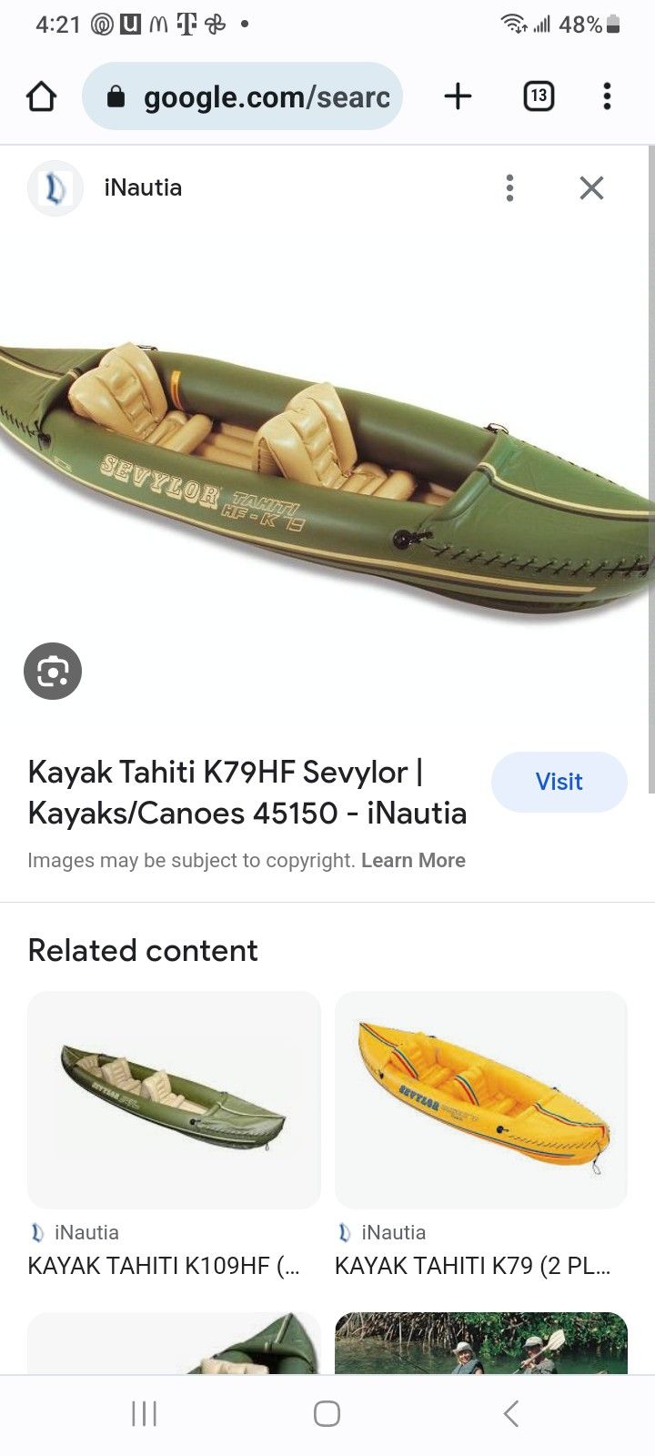Sevylor 2 Person Tahiti HF-k79 Inflatable Kyack kayak Hunting Fishing