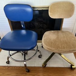 Mid Century Modern Industrial Office Task Chairs - Blue &  Gold
